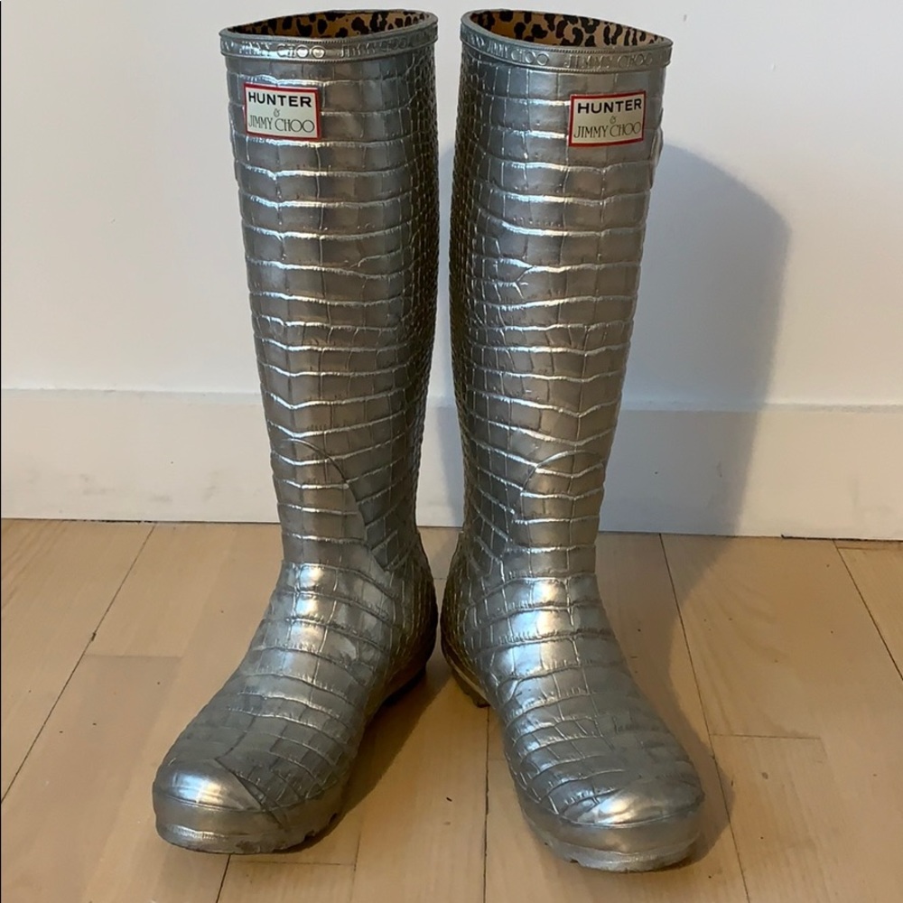 Hunter x Jimmy Choo Silver Rainboot